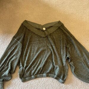 Free People Olive Green Waffle Knit Top
